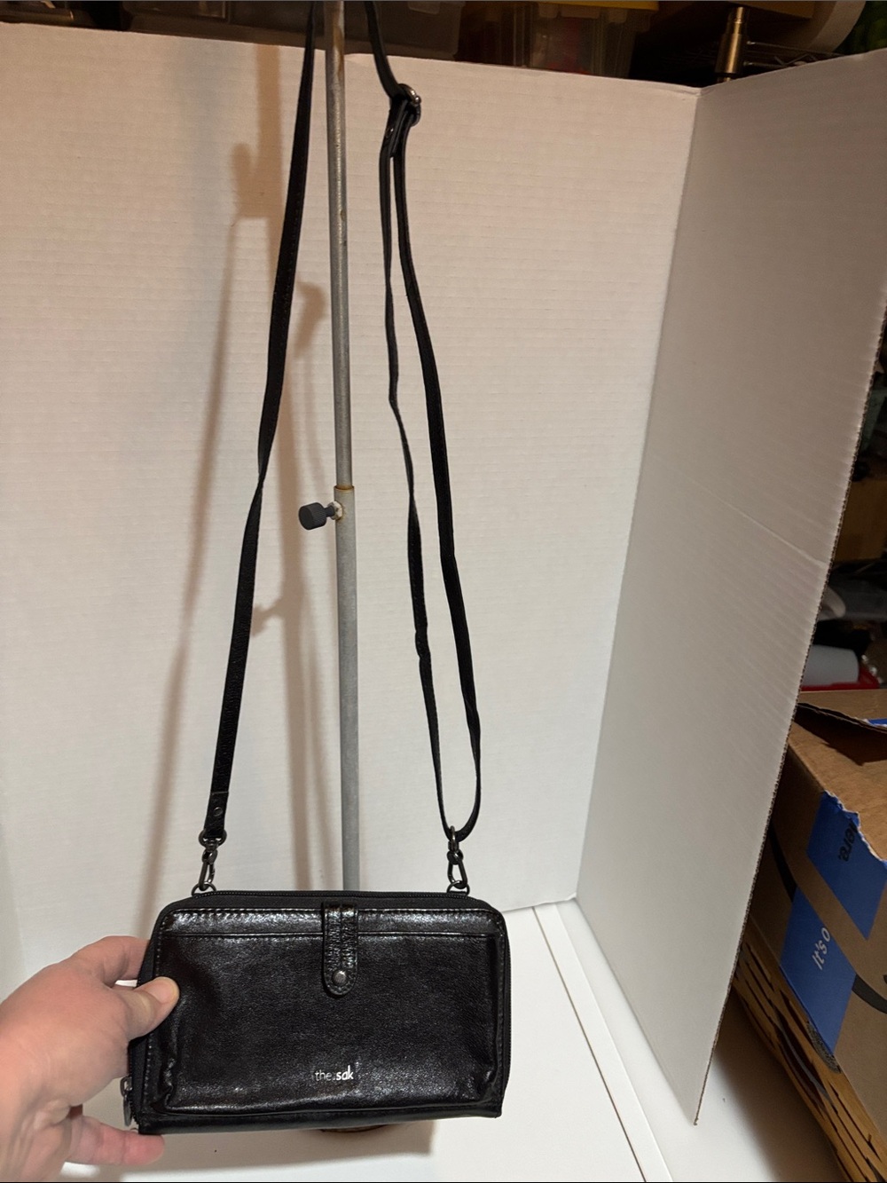 The Sak Black Leather Crossbody Wallet with Adjustable Strap